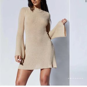 Meshki Long Sleeve Open Back Mini Knit Dress NWT